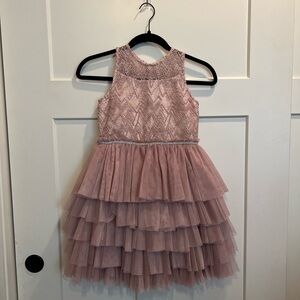 Badgley Mischka Pink Layered Kids Formal Dress